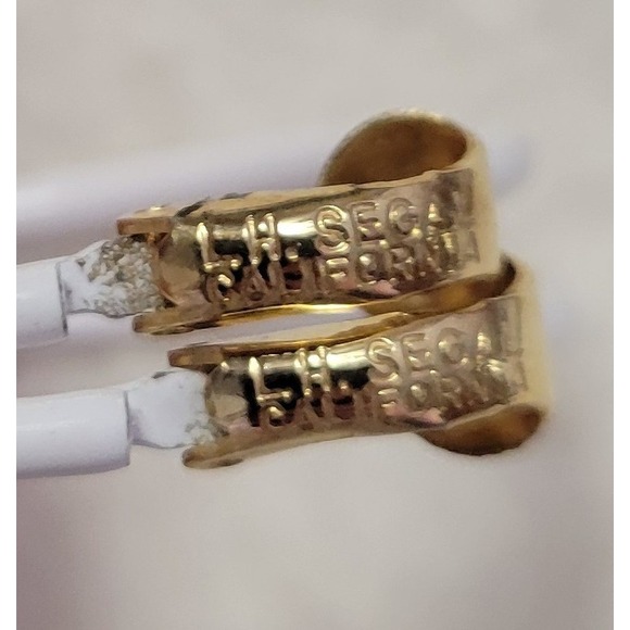 Vintage L H SEGAL California Signed White Enamel Clip On Hoop Earrings 1.25" - Picture 3 of 4
